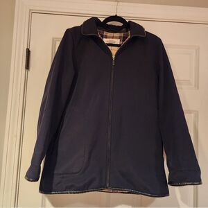Talbots black plaid lined hooded jacket like new M Petite